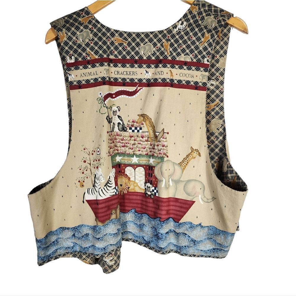 Daisy Kingdom Noahs Ark Fabric Panel Handmade Vest L - Picture 4 of 8